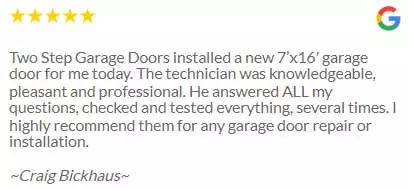 excellent 5 star review - two step garage doors